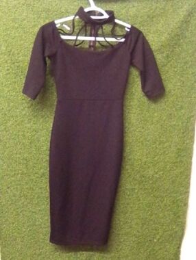 Fashion Nova Black Midi Dress with Choker Detail